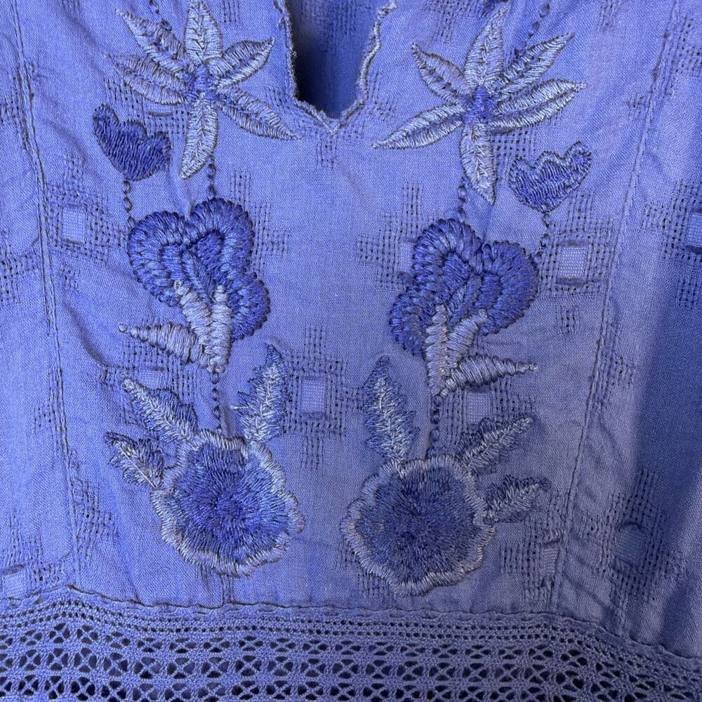 Sundance mini bohemian large Dress Blue lined vacation tiered embordered western - Picture 6 of 15